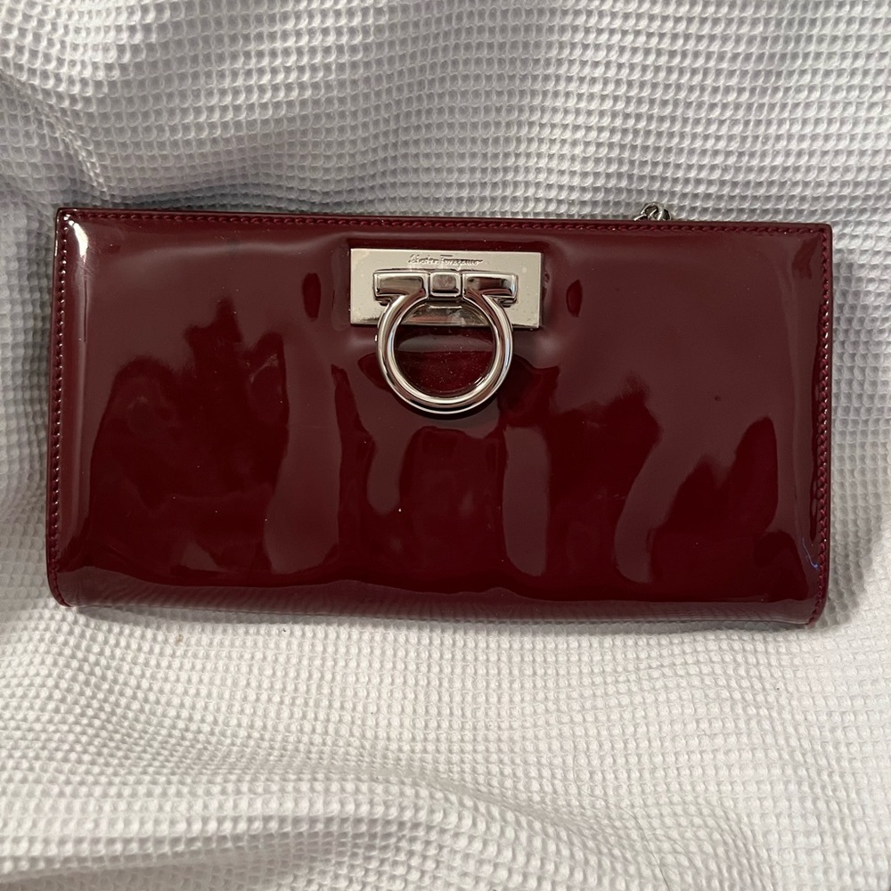 Salvatore Ferragamo dark red clutch - like new